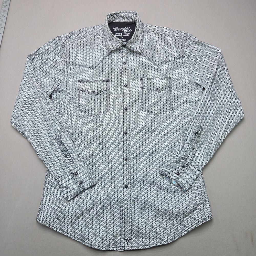 Wrangler Shirt 20X Competition Western Snap Geometric White Black Mens Size M